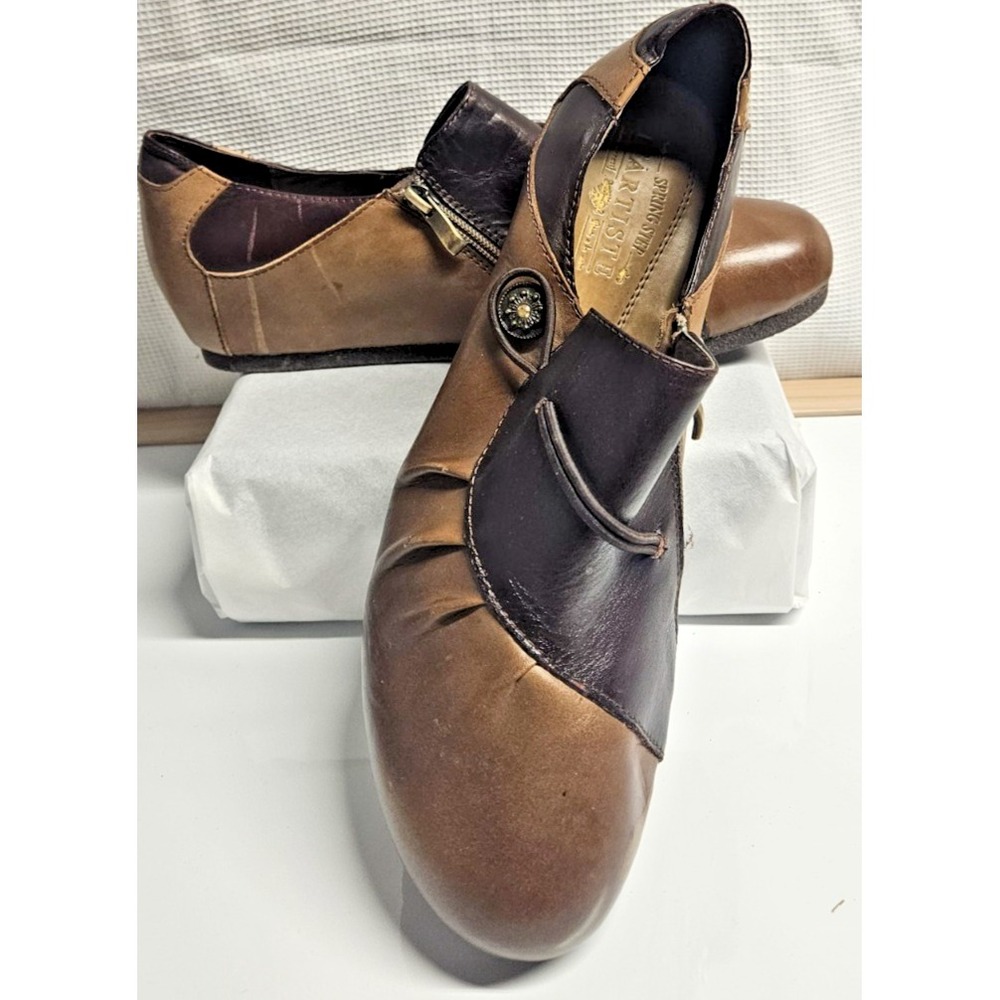 L'Arriste spring step brown zip ankle shooties shoes woman Sz42/10.5-11